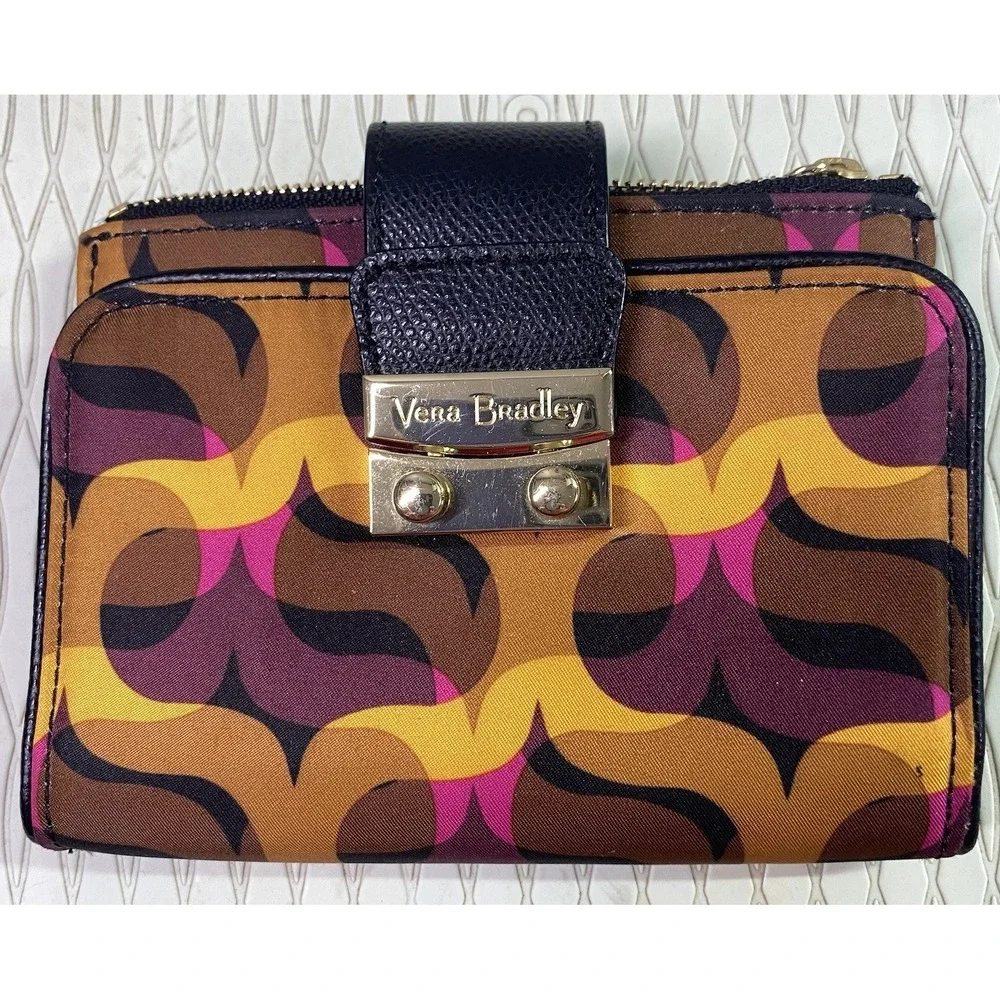 Vera Bradley Y2k Modern Lights Push lock Bifold Wallet Yellow& Pink4.5x6x1